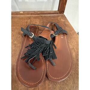 Cute MUDD Black Fringe LEATHER Women's Thong Sandals Size 8.5